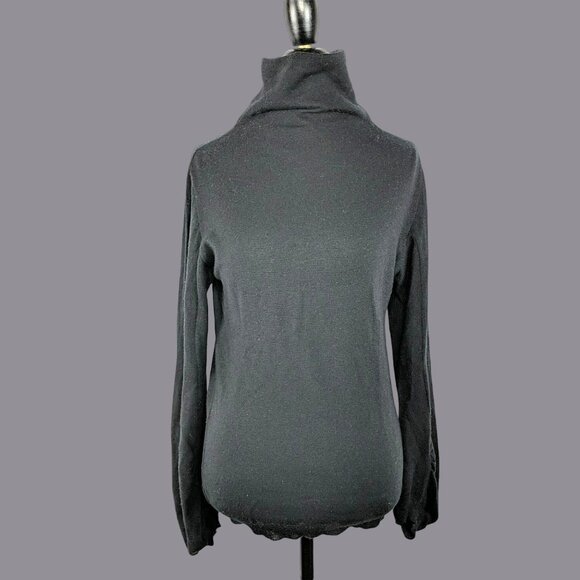 Strenesse Turtleneck Sweater Large Black Puff Sleeves - Picture 1 of 8